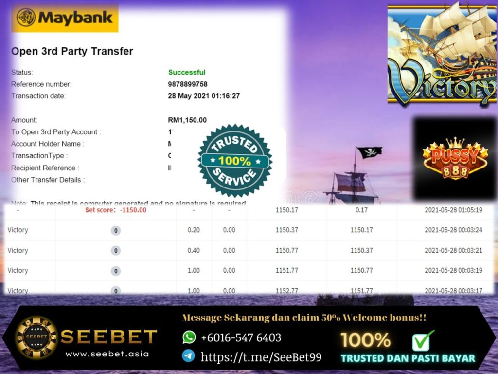 Winner : May – Pussy888 Big Win Player Receipt 2 May Player pussy888