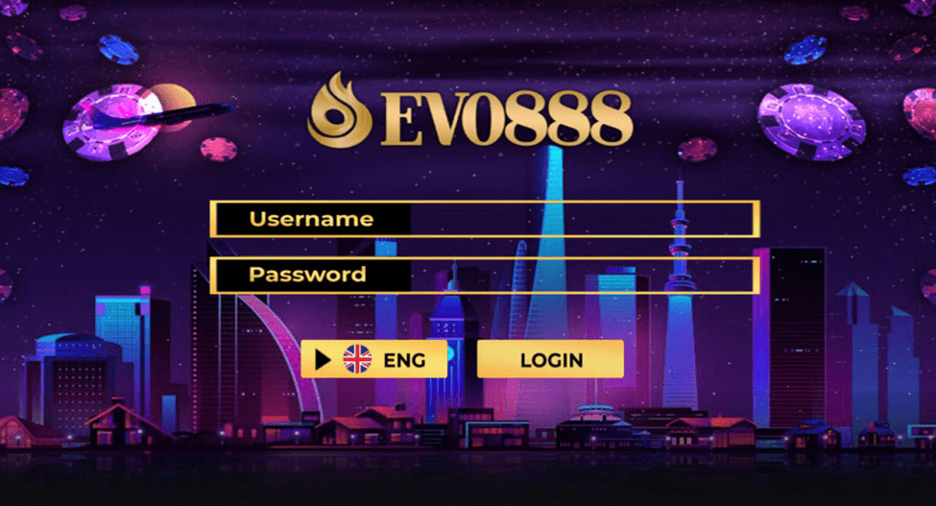 Ruangan log masuk EVO888 bagi paparan PC & mobile